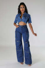 Fashion Multi-Pocket Wide Leg Jeans LX-6016