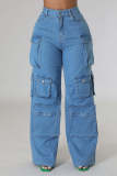 Fashion Multi-Pocket Wide Leg Jeans LX-6016
