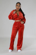 Long Sleeve Solid Crop Tops Two Piece Pants Set YD-8791
