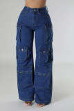 Fashion Multi-Pocket Wide Leg Jeans LX-6016