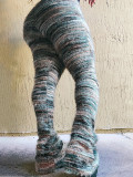 Multicolor Striped Fluffy Fur Stacked Pants CH-23113