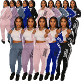 PINK Letter Print Patchwork Sport Two Piece Pants Set XMF-321