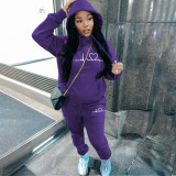 Plus Size Letter Print Hooded Sweatshirt And Pants 2 Piece Set GHF-150