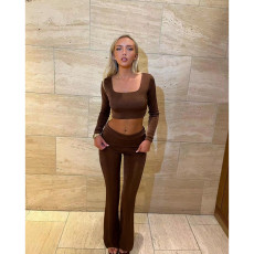 Square Neck Crop Tops And Flare Pants 2 Piece Set ASL-6703