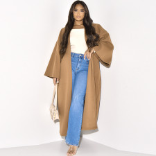 Solid Color Buttonless Tweed Cardigan Long Coat  MUE-7992