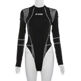 Sexy Mesh Printed Long Sleeve Bodysuit XEF-P1732914