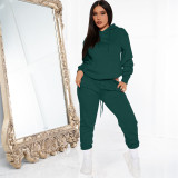 Solid Color Hooded Sweatshirt And Pants 2 Piece Set YFS-10300