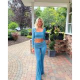 Square Neck Crop Tops And Flare Pants 2 Piece Set ASL-6703