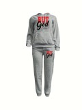 Plus Size Letter Print Hoodies And Pants Sport Two Piece Set GDNF-N8999B63