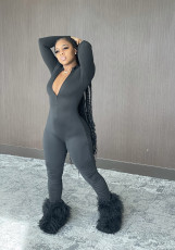 Solid Color Long Sleeve Tight Jumpsuit SHA-80011
