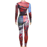 Printed Color Contrast Top Skinny Pants Set XEF-37511