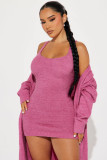 Solid Color Knit Mini Dress And Long Cardigan 2 Piece Set CQ-213