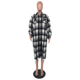 Striped Plaid Tweed Long Sleeve Long Coat CQ-212