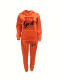 Plus Size Letter Print Hoodies And Pants Sport Two Piece Set GDNF-N8999B63