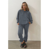 Solid Color Hooded Long Sleeve Pants Two Piece Set SSNF-211253