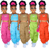 Kids Girl Pleated Sling Vest And Pants Two Piece Set GMYF-Y6423