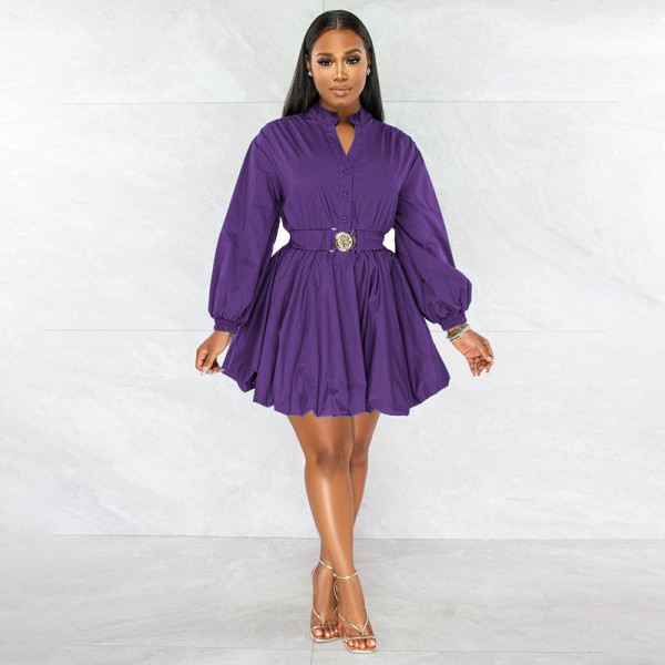 Long Sleeve Solid Color Mini Dress SSNF-211235