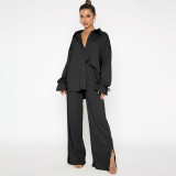 Lapel Single-breasted Tie Up Two Piece Pants Set SSNF-220813