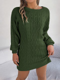 Solid Color  Lantern Sleeve Sweater Dress GBJS-2137