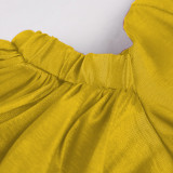 Plus Size Wrap Chest Lantern Sleeve Midi Dress GKEN-AM210144