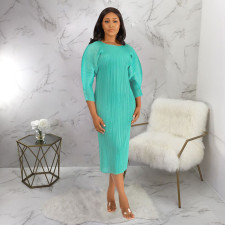 Plus Size Solid Color Long Sleeve Long Dress NNWF-10320