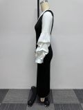 Plus Size Color Contrast Split Lantern Sleeve Midi Dress NY-10652