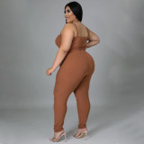 Plus Size Solid Color Long Sleeve Three Piece Pants Set NNWF-7966