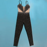 Plus Size Mesh Hot Drill Sling Tight Jumpsuit NY-2901