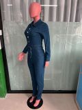 Casual Long Sleeve High Waist Denim Jumpsuit LX-3561