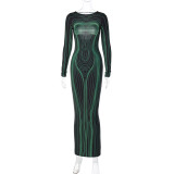 Print Backless Long Sleeve Maxi Dress BLG-D2B10936A