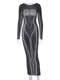 Print Backless Long Sleeve Maxi Dress BLG-D2B10936A