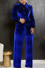 Plus Size Solid Thickened Velour Tie Up Two Piece Set BGN-326