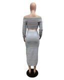 Fashion Drawstring One Shoulder Two Piece Skirt Set QXTF-8220