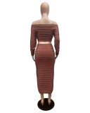 Fashion Drawstring One Shoulder Two Piece Skirt Set QXTF-8220