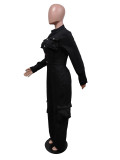 Black Casual Long Sleeve Denim Jumpsuit MEM-88536