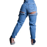 Holes High Waist Losse Jeans GKNF-TS-230221
