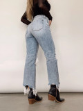 Washed Holes High-waisted loose Jean GKNF-TSX-9063