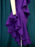 Plus Size Ruffle One Shoulder Evening Dress GKEN-221004
