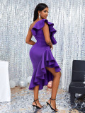 Plus Size Ruffle One Shoulder Evening Dress GKEN-221004