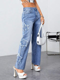 Irregular Star High Waist Straight Jeans GKNF-TS-A7243