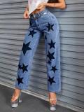 Star Print Fashion Straight Jeans GKNF-TS-7244