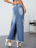 Star Fashion Denim Split Long Skirt GKNF-TS-A7242