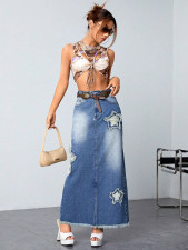 Star Fashion Denim Split Long Skirt GKNF-TS-A7242