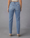 Fashion Washed Denim Straight Jeans GKNF-TS-724