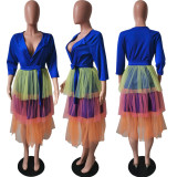 Candy Color Mesh Patchwork Lace-Up Dress HMS-6266