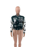 Printed Rib Button Down Baseball Jacket JRF-3752