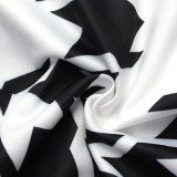 Houndstooth Print Long Sleeve Pleated Skirt 2 Piece Set SFY-8522