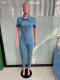 Fashion Short Sleeve Slim Denim Jumpsuit LX-3565