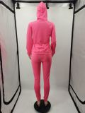 PINK Letter Print Hooded Solid Two Piece Pants Set XMF-332