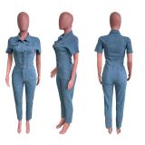 Fashion Short Sleeve Slim Denim Jumpsuit LX-3565